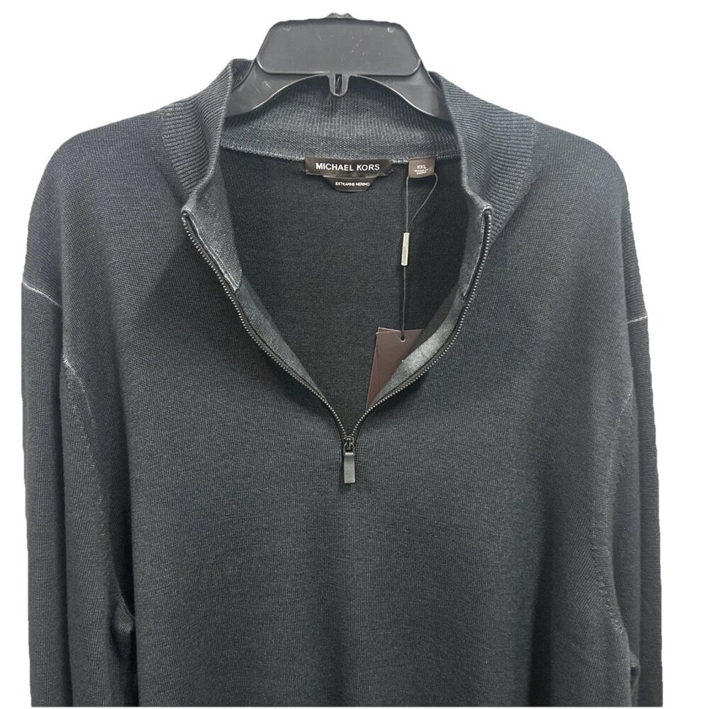 Michael Kors Men’s XXL Sweater Half Zip Washed Black 100% Extrafine Merino Wool - Picture 6 of 10